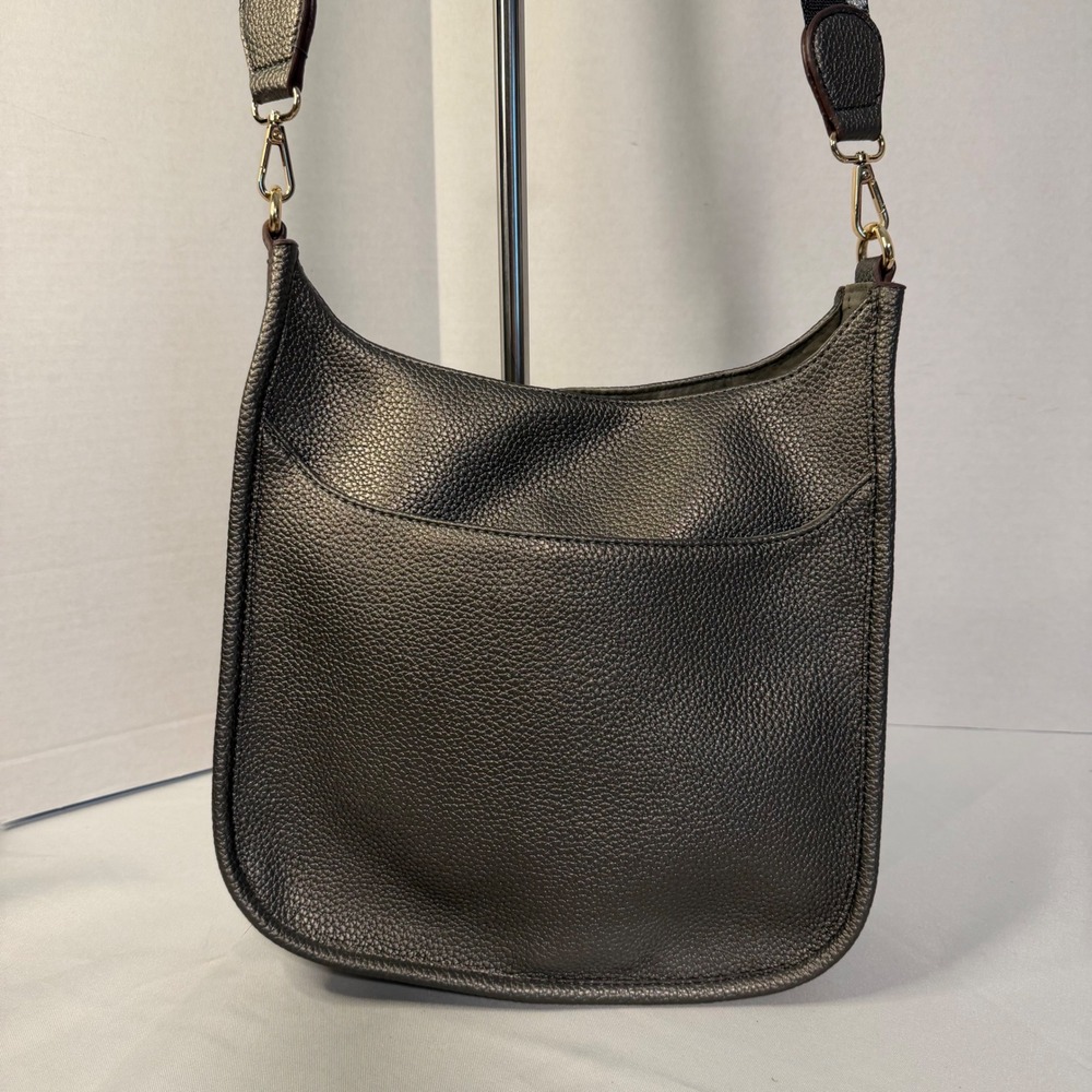 Metallic Bronze Pebbled Vegan Leather Crossbody Messenger Bag Camo Strap